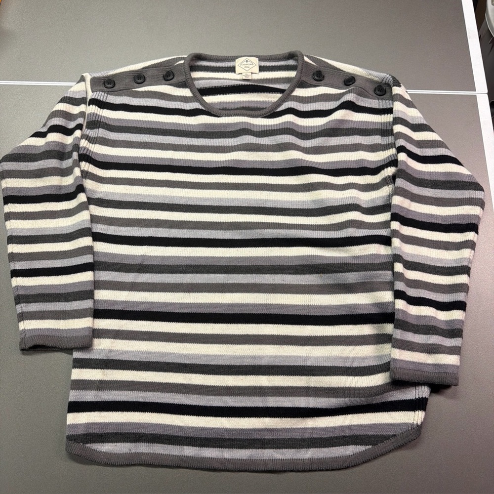 Women’s St. John's Bay Striped Knit Pullover Sweater XL Gray‎ Black vintage